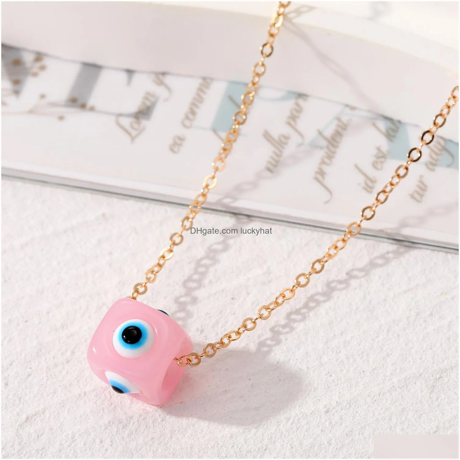 resin square evil eye bead pendant necklaces for women blue eyes necklace