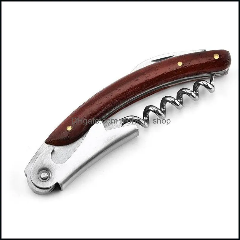 nonslip wood handle corkscrew knife pull tap double hinged red wine opener metal beer bottle opener kitchen bar waiter tool gift