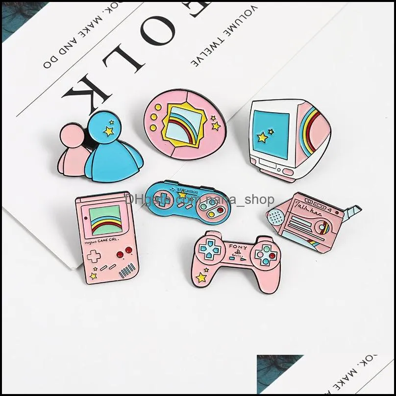 pink cartoon recreational machines brooches pins cute originality television remote control brooch jackets shirt bag lapel pin jewelry gift 2 23bl