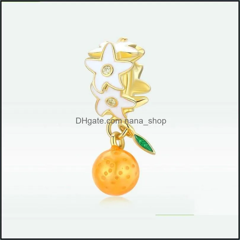 925 sterling silver cz orange fruit charm beads for original bracelet silver 925 diy jewelry charm accessories 112c3