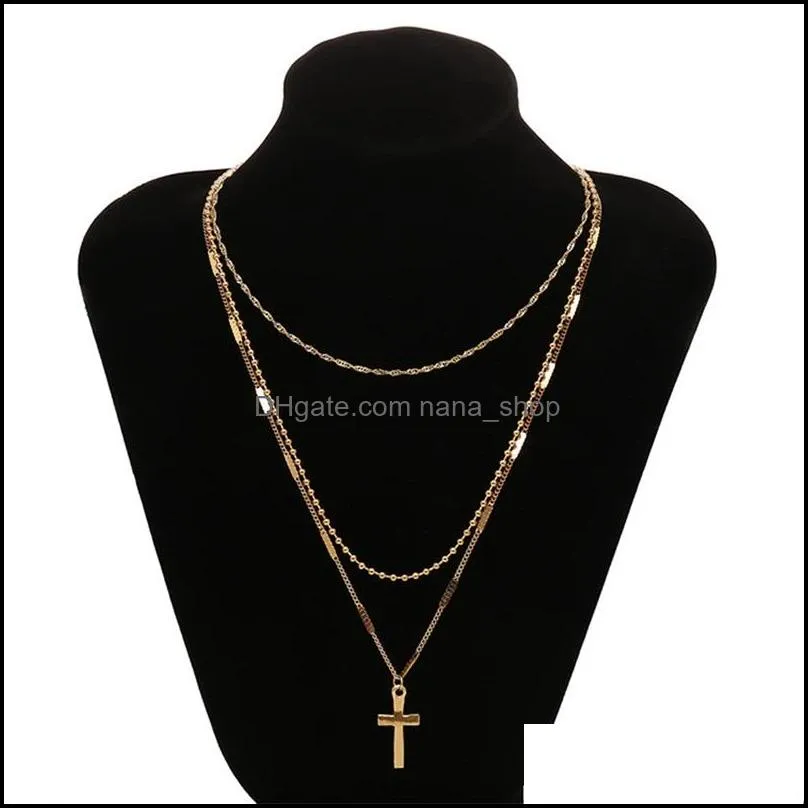 europe fashion jewelry womens cross necklace cross pendant multilayer chains ladies sweater necklace 3761 q2