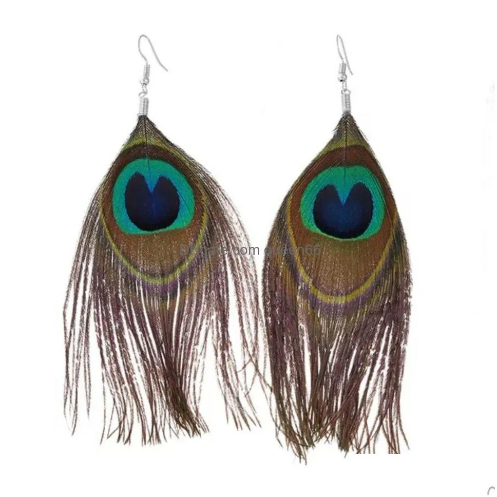 fashion jewelry retro dangle earrings for women tassels peacock feather earrings