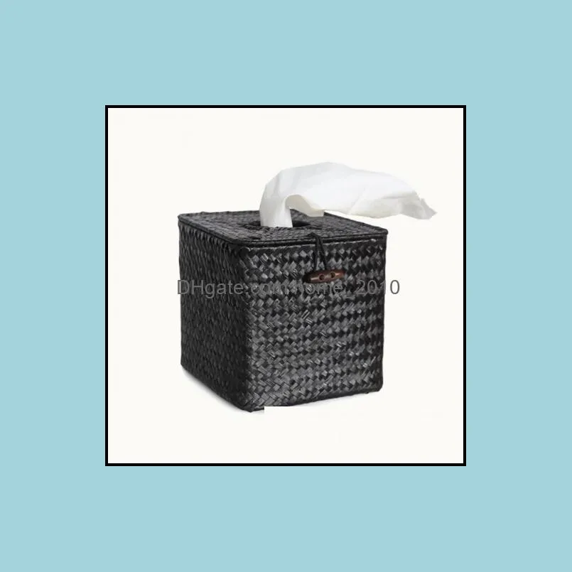 1pc vintage style wicker straw woven box roll paper napkin case holder organizer home decor