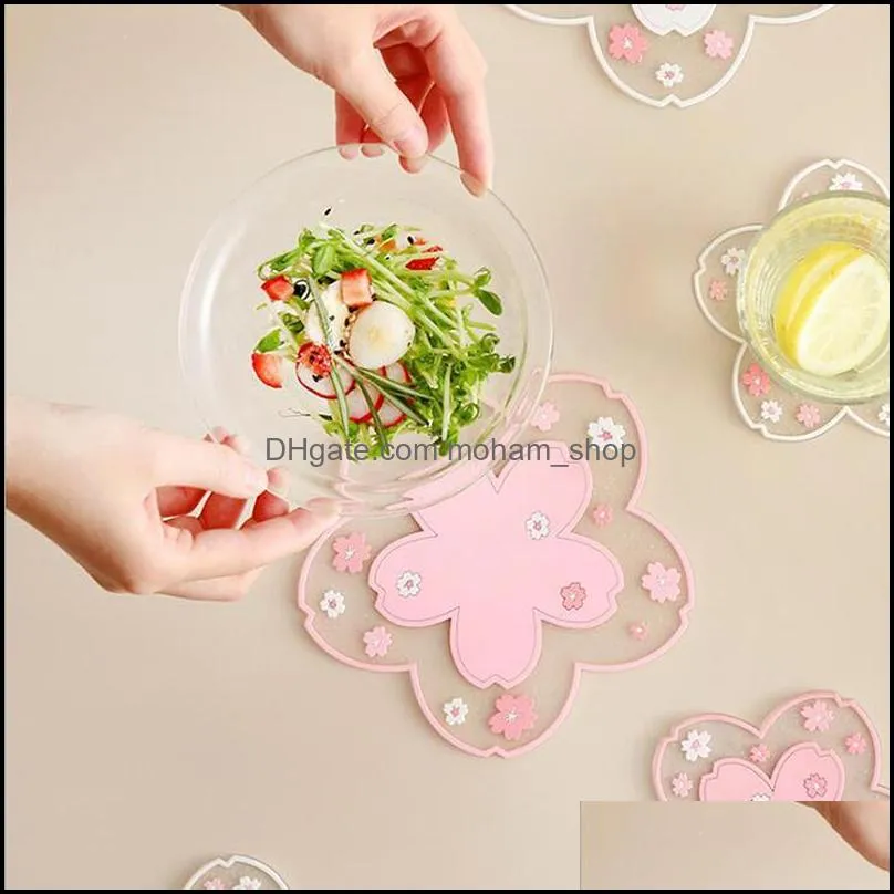 1pcs japan style cherry blossom heat insulation table mat family office antiskid tea cup milk mug coffee