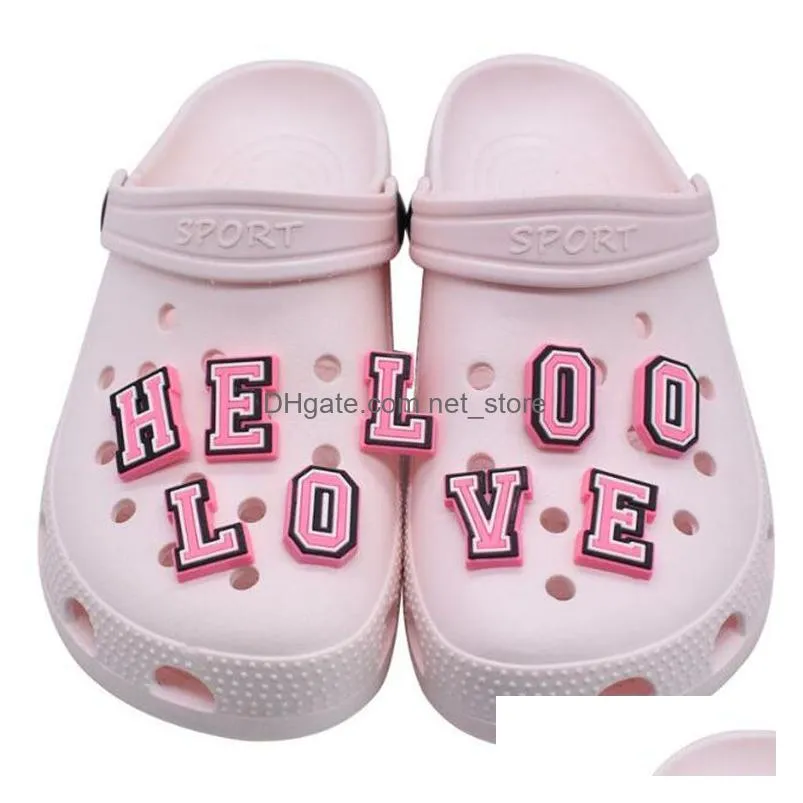 fashion shoe croc charms decoration shoes charm buckle clog pins buttons pink english capital letters number kids party