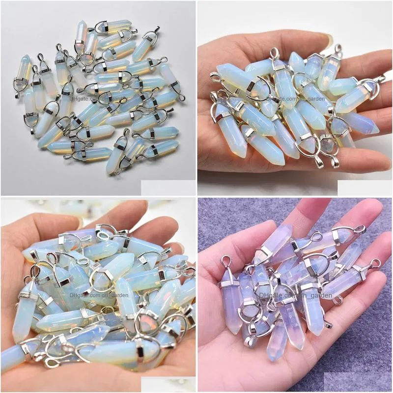 opal stone charms hexagonal healing reiki point charms pendants for jewelry making wholesale