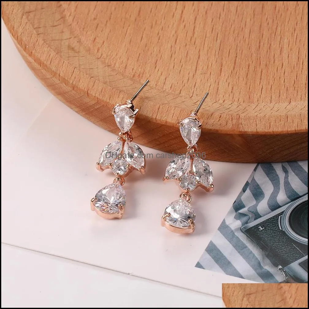flower water drop earrings zircon stone pendant dangle earrings diy jewelry fashion designer jewelry women earrings for bride party
