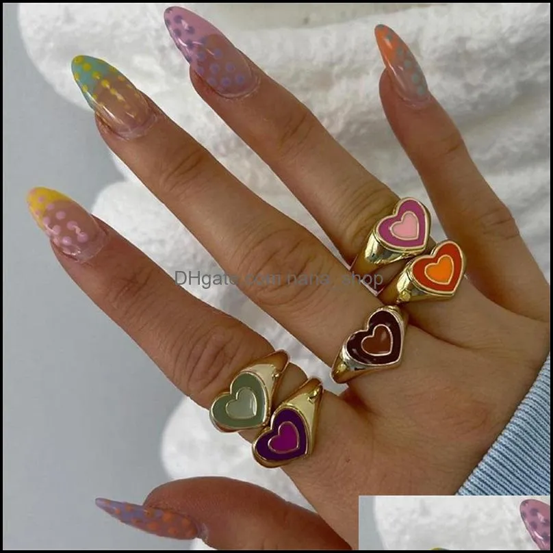 ring instagram vintage style double layer cute colourful love heart rings for women girls jewelry accessories gift c3