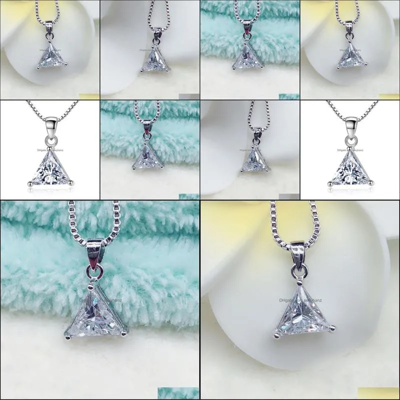 cubic zirconia triangle necklaces creative fashion jewelry silver plated copper imitation 925 sterling silver necklace