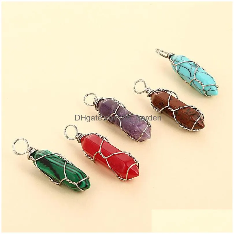 fashion wire wrap rose crystal quartz charms natural stone hexagon healing charms pendant for earrings necklace jewelry making