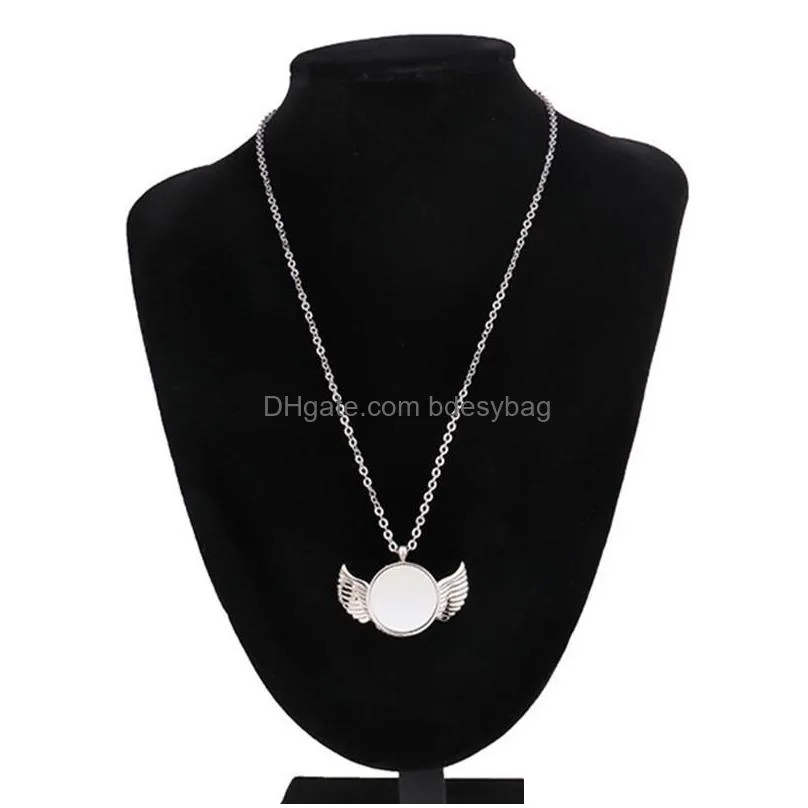 trendy diy thermal transter sublimation blank necklace woman angel wing round silver mens necklace designer jewelry pendant necklaces for man anniversary