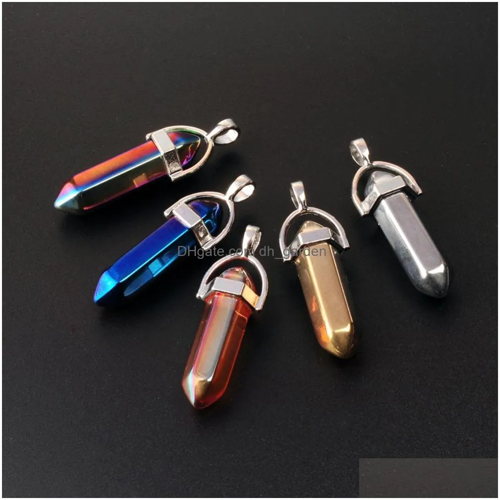 bulk metal hematite stone bullet charms pendant hexagonal column pendants diy necklace earrings jewelry making