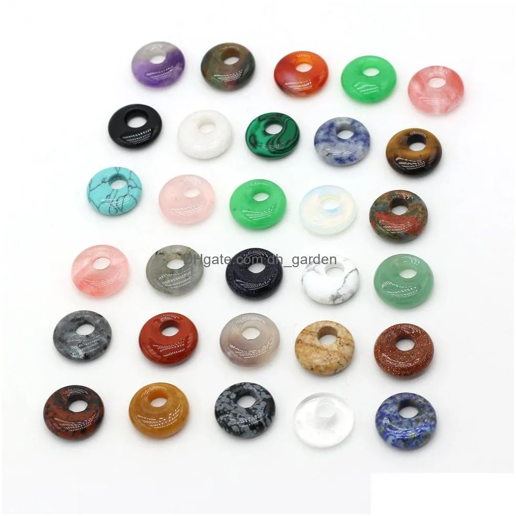18mm natural semiprecious stone circle buckle charms rose quartz healing reiki crystal pendant diy necklace earrings women fashion jewelry finding 5.5mm