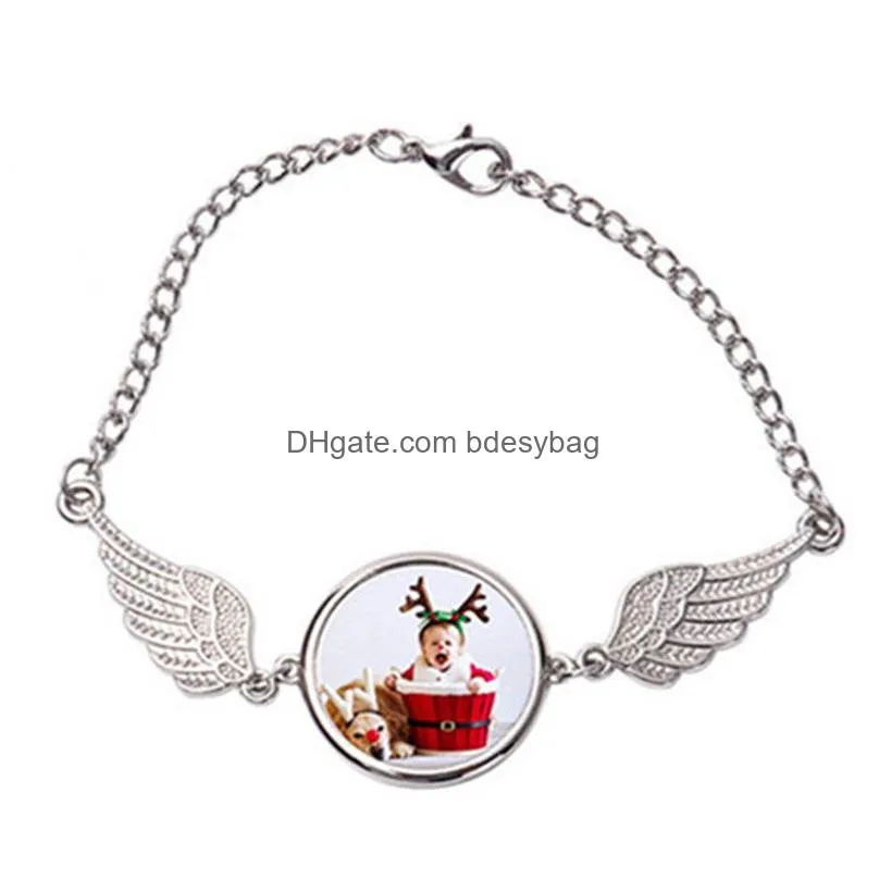 diy sublimation blank mens love bracelet for woman silver angle wing transfer printing alloy round bracelet designer souvenir family christmas