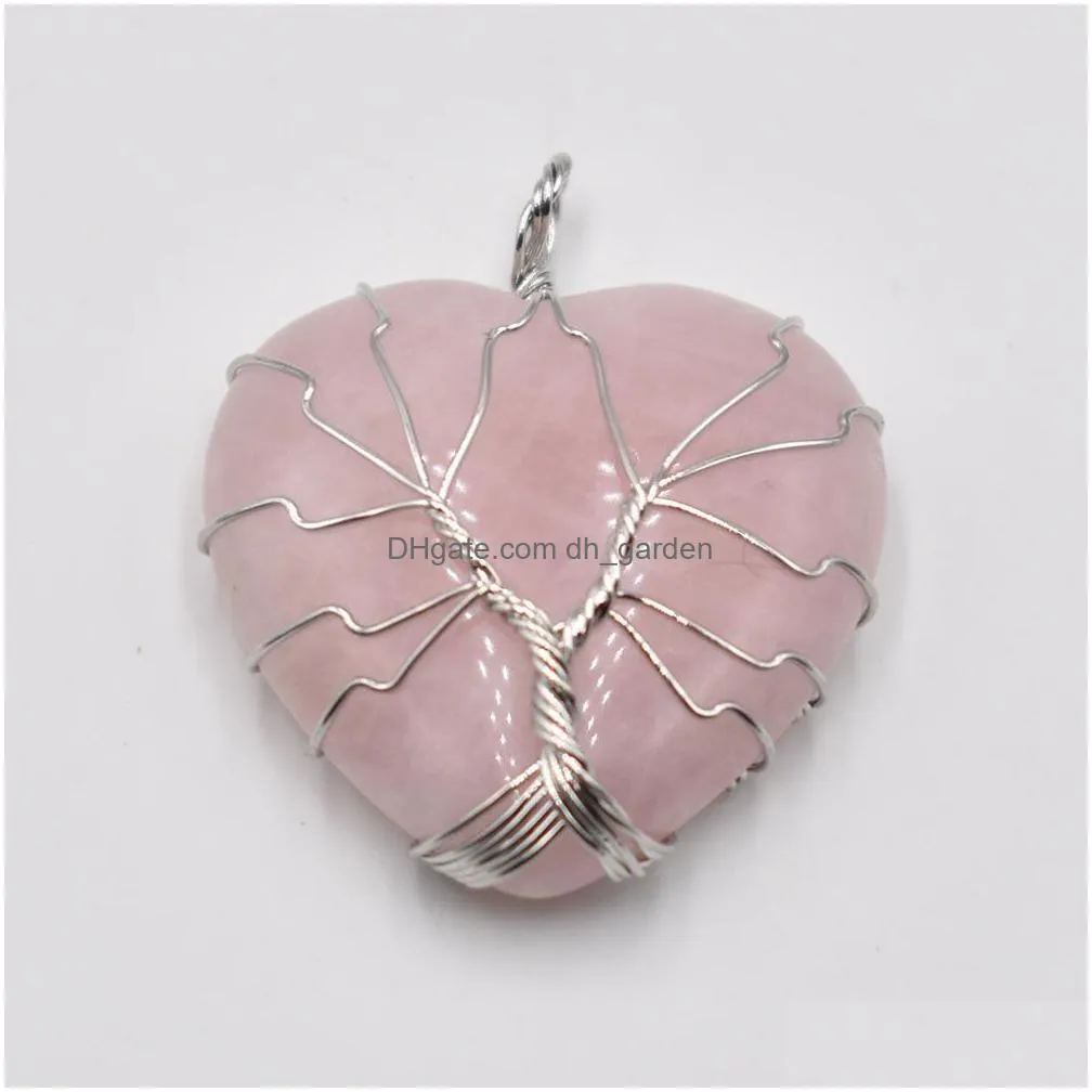 natural stone charms crystal tree of life heart pendants roses quartz wire wrapped trendy jewelry making wholesale