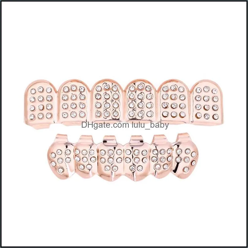 hip hop jewelry 6 top bottom teeth false teeth grillz set bump lattice dental grills body jewelry teeth grillz