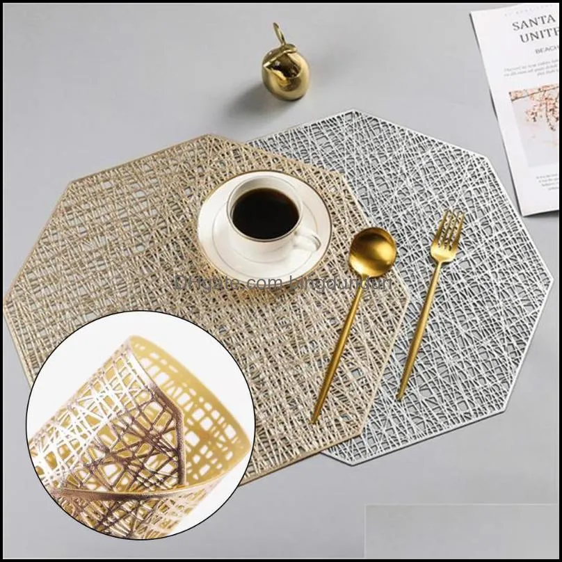 6pcs octagon placemats set pvc hollow irregular line placemat dining table decoration pad diner cutout hangable gold