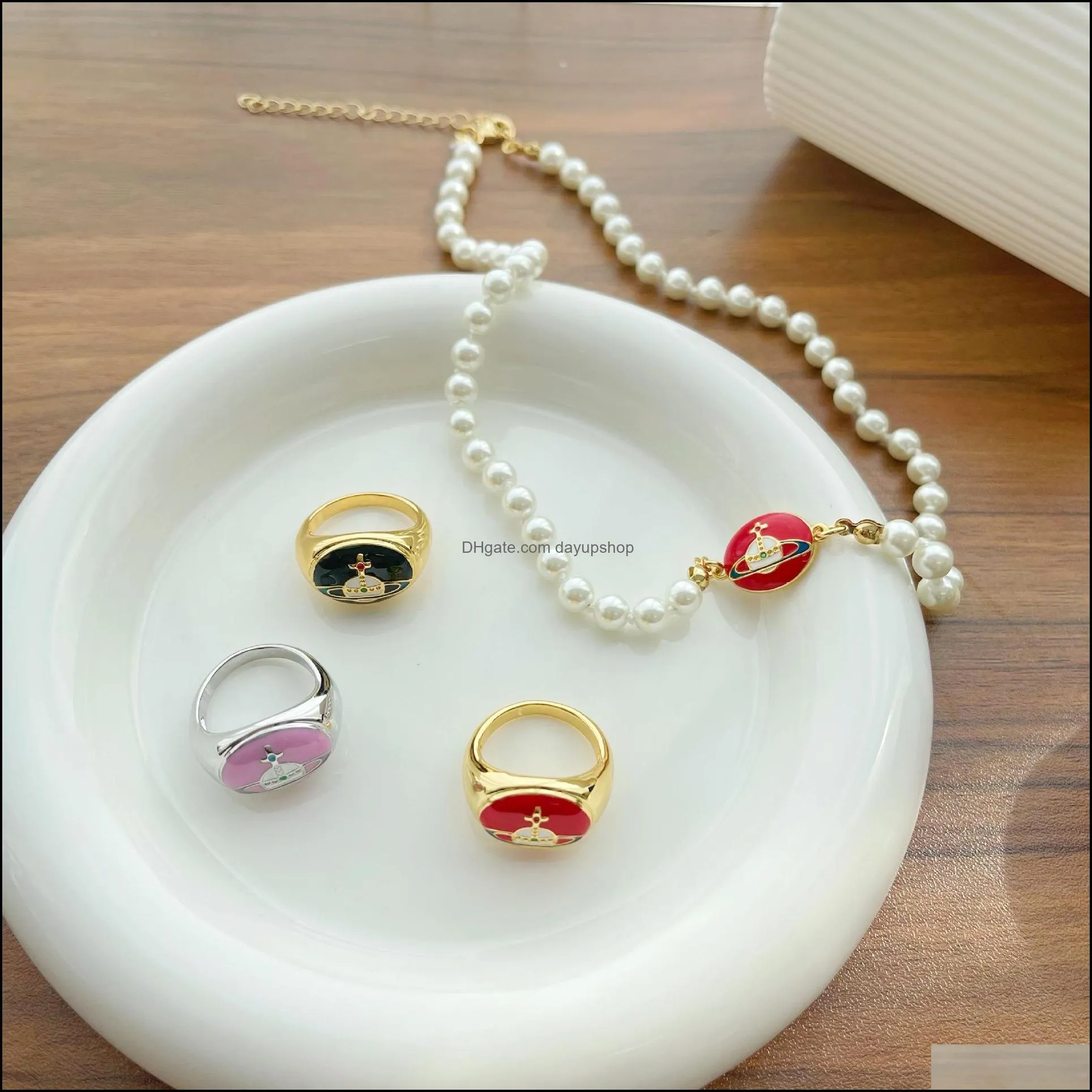 womens saturn saturn enamel magnet buckle pearl necklace clavicle chain planet pendant necklaces designer jewelry