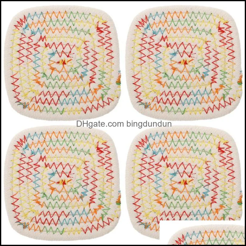 4pcs simple square nonskid cup mat cotton thread woven