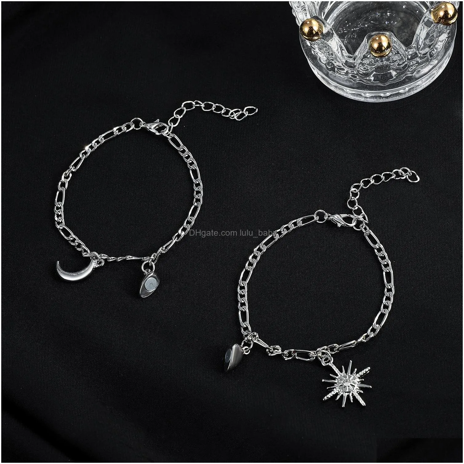 fashion jewelry sun moon charm magnetic stainless steel bracelet man woman couples lovers bracelets adjustable ornaments