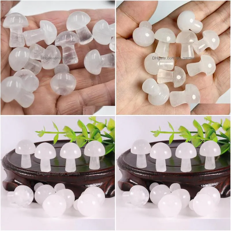 20mm mini mushroom white crystals plant statue ornament natural stone carving home decoration crystal polishing gem