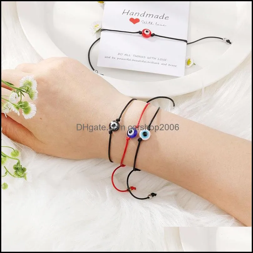 braided evil blue eye bracelet handmade jewelry wax rope string bracelets for women girl