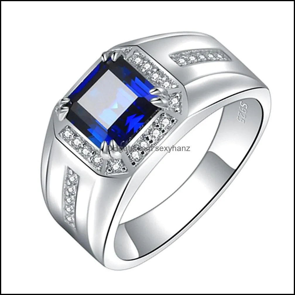 men diamond rings with side stones platinum plated tanzanite blue corundum mens women ring love wedding engagement ring