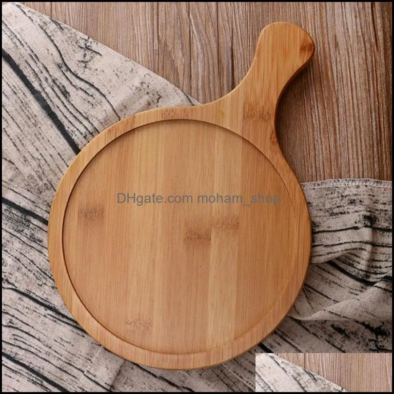 8 size bamboo round pizza tray with handle baking pizza cutting board tray home bakeware tools food grade bamboo round food trays d1295