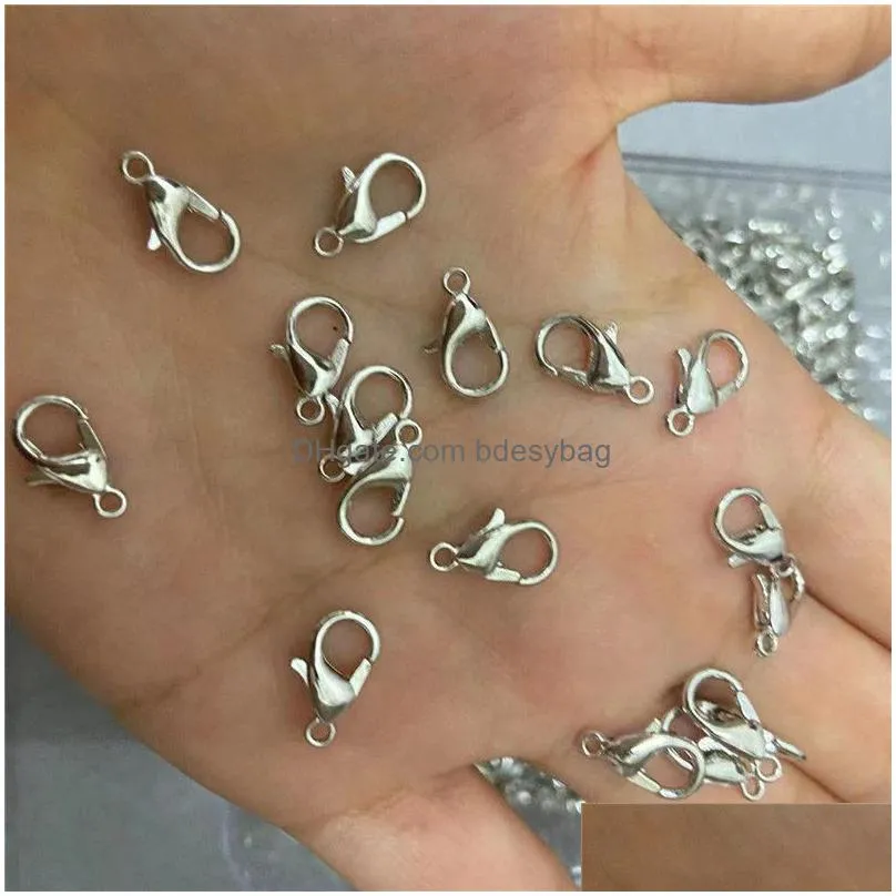 150pcs/ lot 12x6mm lobster clasp hooks silver plated alloy fashion jewelry findings components for bracelet chain necklace diy