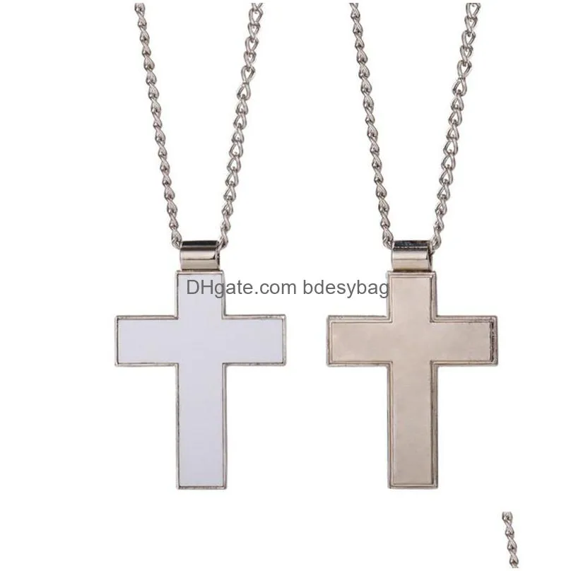 fashion diy sublimation blank mens necklace silver cross necklace designer jewelry women man chain party photo frame pendant for couples woman necklaces