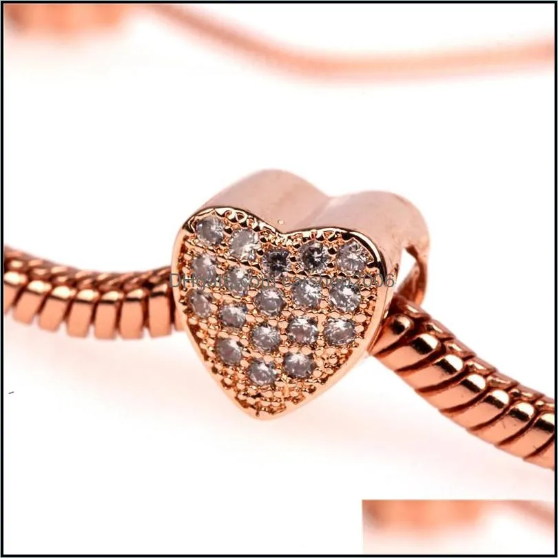 adjustable heart bracelets bangles for lady women cubic zirconia bracelet charm bracelets rose gold silver color fashion party jewelry