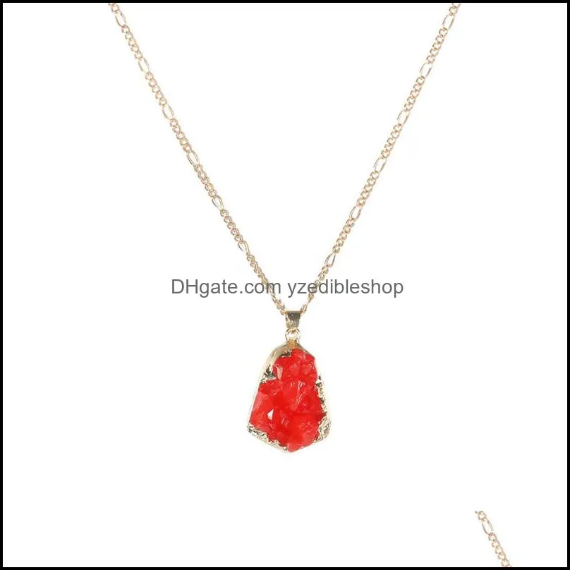  resin stone quartz pendant necklace colorful irregular drusy gold color chain stone necklaces for women wholesale jewelry gift