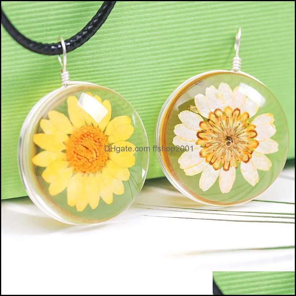 fashion real dry sunflower necklaces hand made natural dipping daisy necklace for women gift diy jewelry accessory rope sweater chain