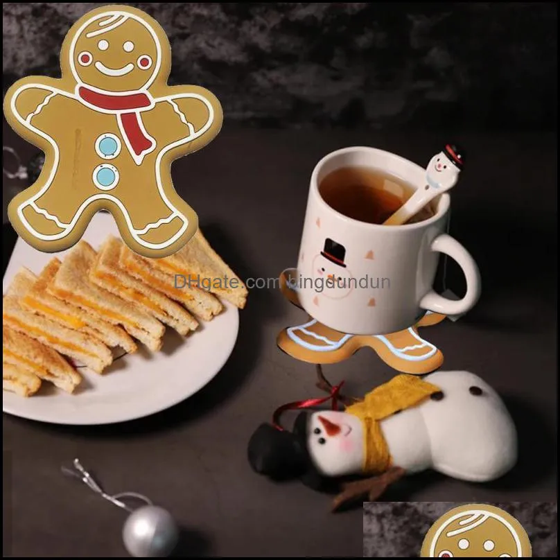 1pc christmas cup mat silicone cartoon gingerbread man creative mug pad thermal insulation waterproof