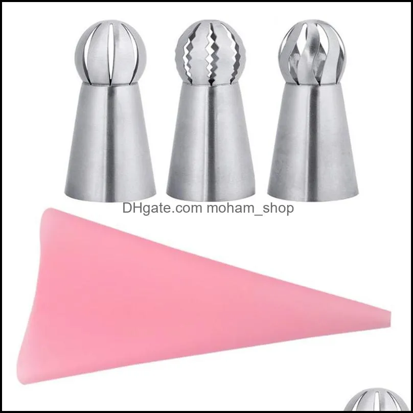 cake piping tips decorating mouth set 4 piece spherical stainless steel plastic baking nozzle tool diy decoration bag pastry tools