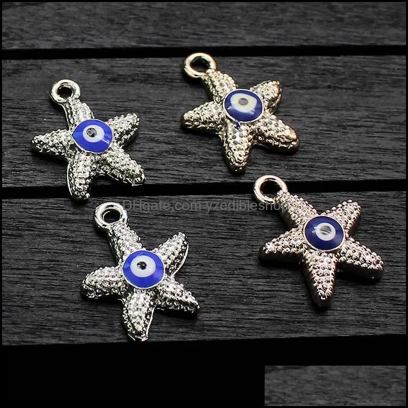 crystal starfish charm eyes pendants for bracelet necklace jewelry alloy metal simple design making accessories wholesale
