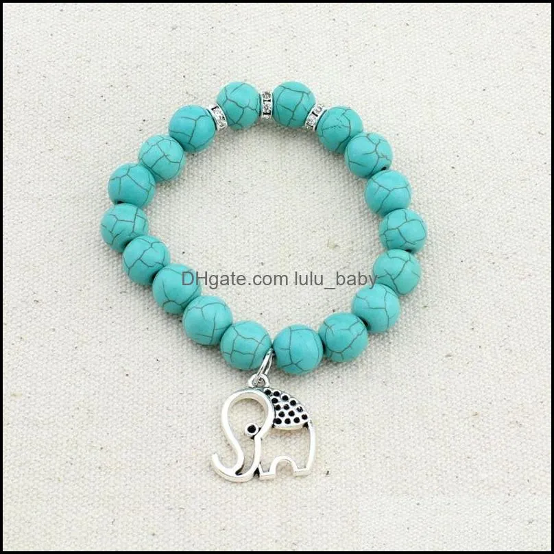 pretty vintage turquoises bracelets tree elephant eiffel tower hand pendant charm bead bracelet bangle fashion men jewelry