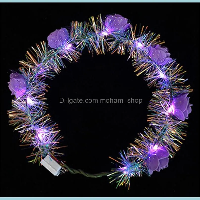 led luminous wreath glow flower crown headband for bride wedding party night market glow garland crown kid toy head decoration dbc
