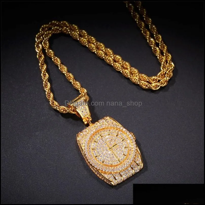 gold silver dial pendant necklace mens hip hop jewelry fashion watch pendant necklaces c3