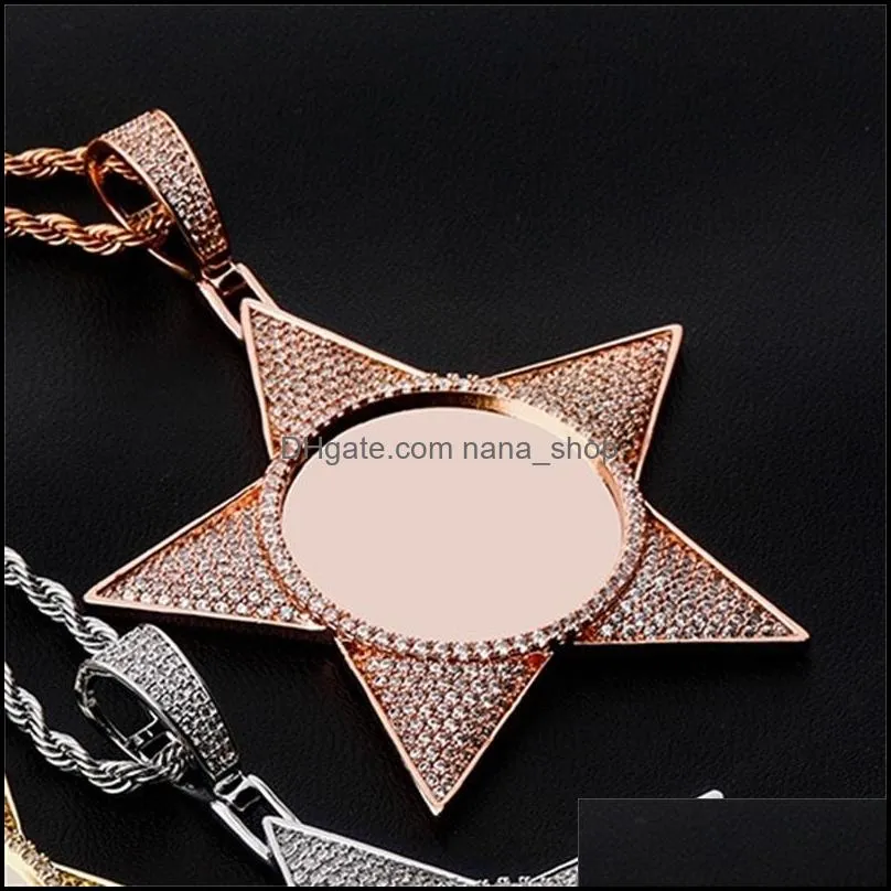 hip hop necklace luxury bling zircon customized p o necklace fashion 18k gold rhodium plated copper star men women necklaces 3489 q2