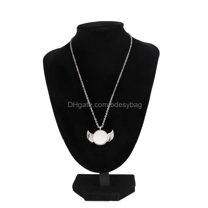 fashion sublimation blank necklace thermal transter angel wing round designer necklace jewelry for woman man silver plated pendant anniversary lovers