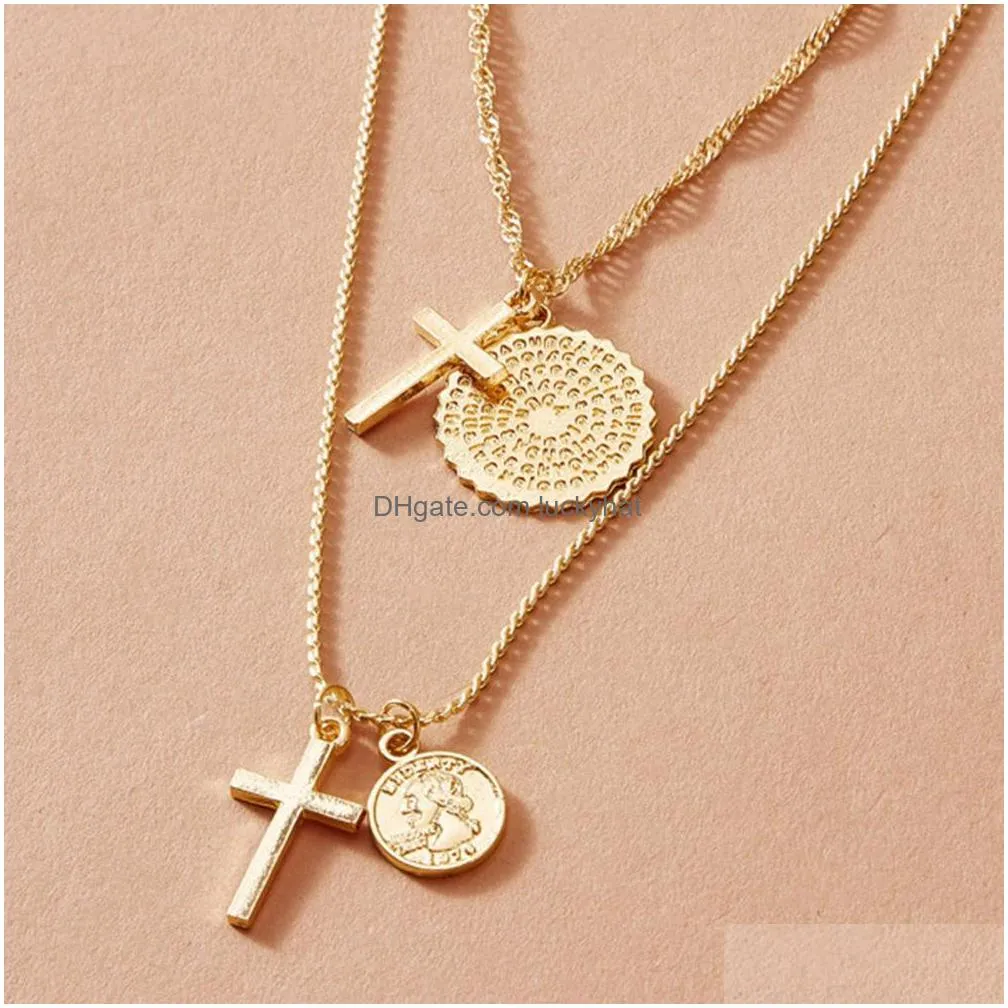 fashion jewelry vintage double layer cross necklace cross pendant personality choker necklace choker necklaces