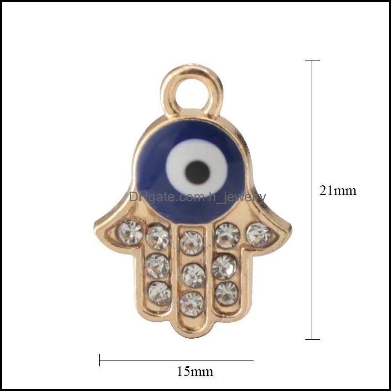 crystal enamel fatima hamsa charm eyes pendants for bracelet necklace jewelry alloy metal making accessories wholesale