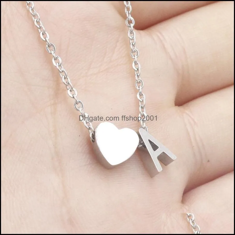 stainless steel necklace 26 intial letter alphabet pendant necklace for women gold color az alphabet heart necklace for women girls