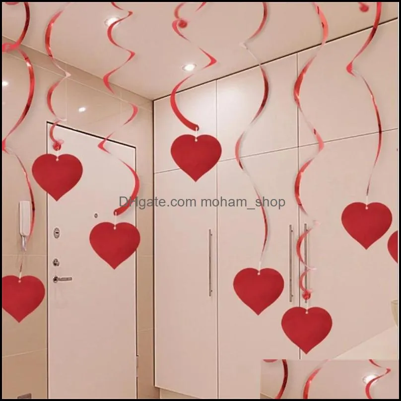 12/24pcs/lot red love heart ceiling hanging swirl wedding ornaments room supplies garland