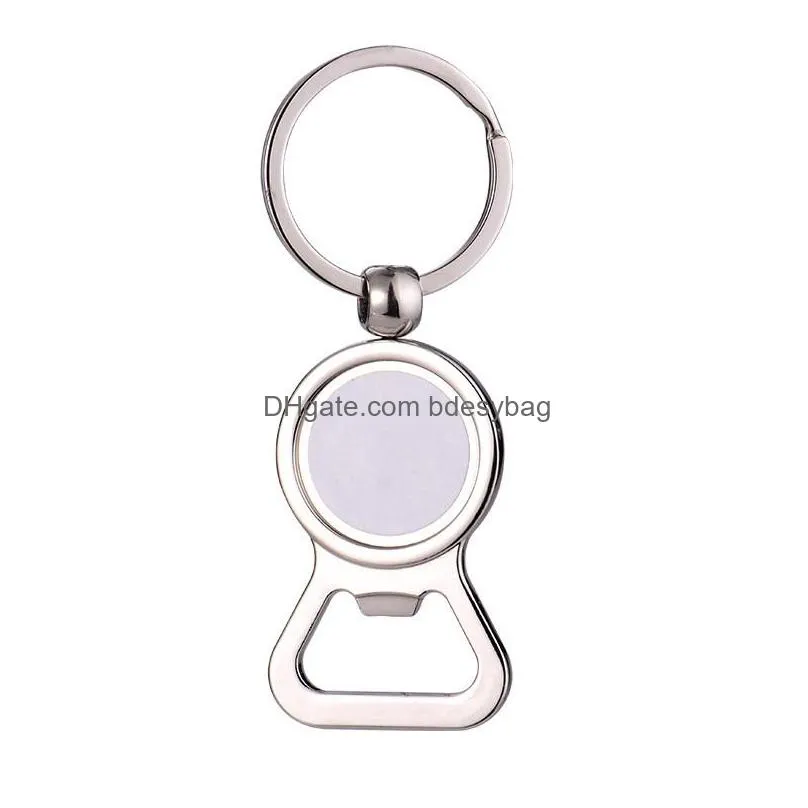 bottle opener keychains thermal transter diy sublimation blank keychain round square photo frame keyring silver plated alloy car key ring souvenir