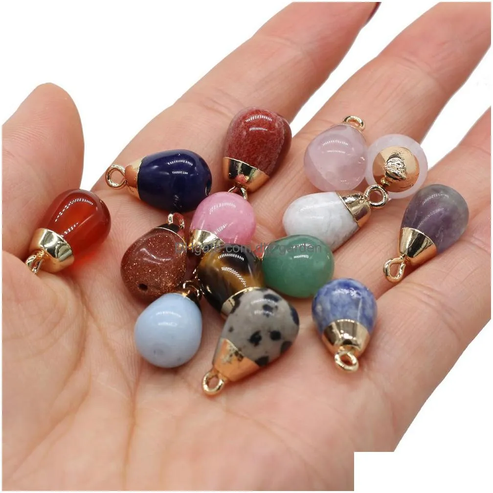 delicate waterdrop natural stone chakra charms teardrop shape pendant rose quartz healing reiki crystal finding diy necklaces women jewelry