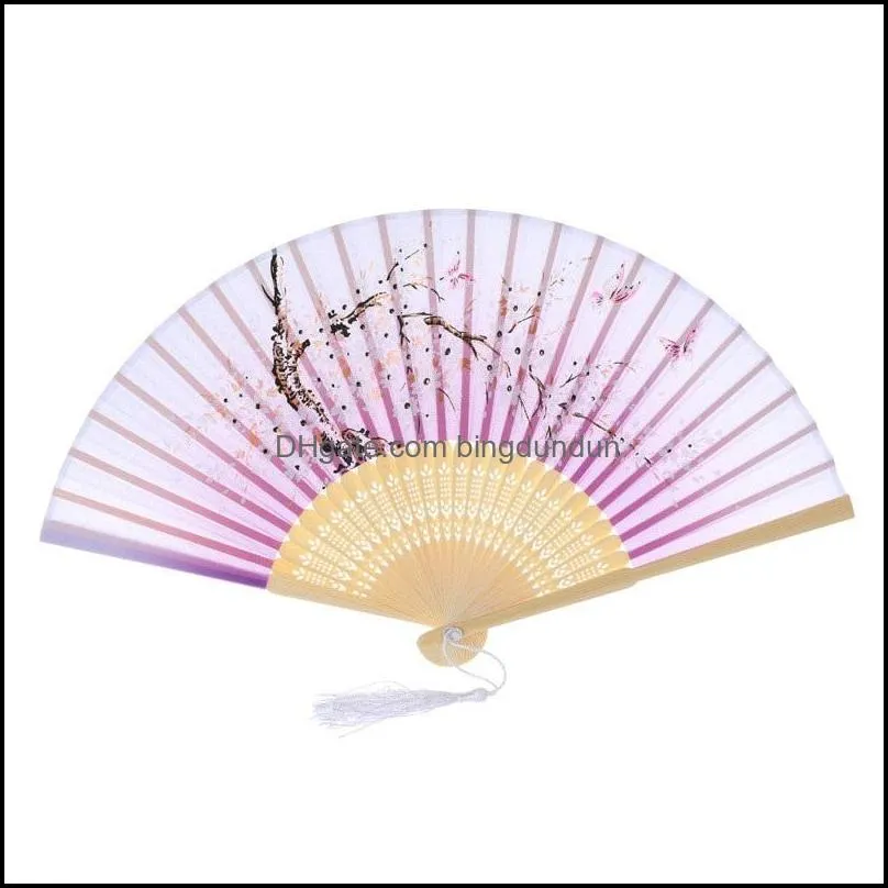 chinese silk fabric folding fan women hand held silk folding bamboo fans chinese japanese style wedding party gift decration