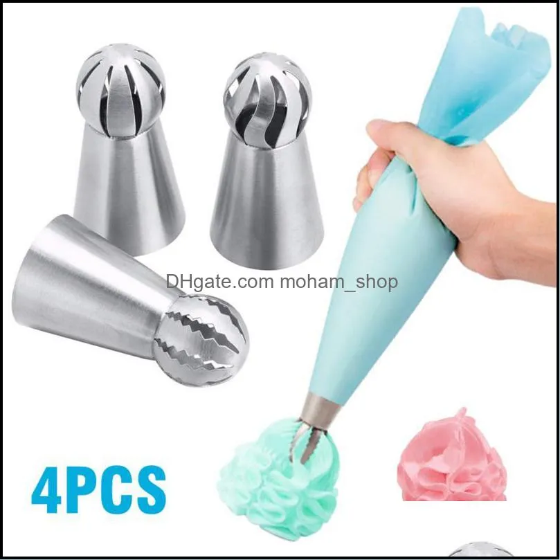 cake piping tips decorating mouth set 4 piece spherical stainless steel plastic baking nozzle tool diy decoration bag pastry tools