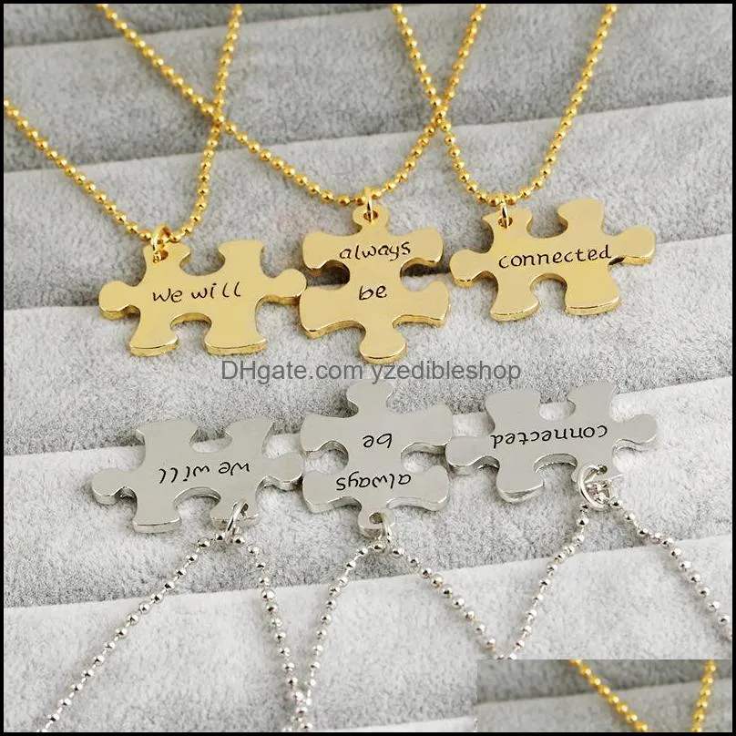 3pcs/set necklace geometry puzzle pendant english letters we will always be connected necklace friendship pendant necklace jewelry